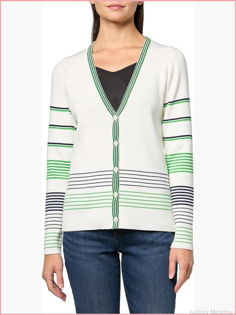 Ribbed Knit Button Front Cardigan With Contrast Trim